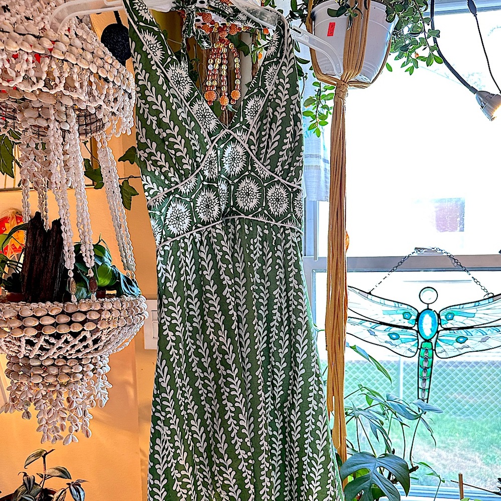 Vintage Petty Coat Green and White Floral Dress- M